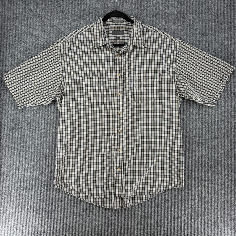 Vintage Van Heusen wrinkle free gingham short sleeve button down shirt mens XLT